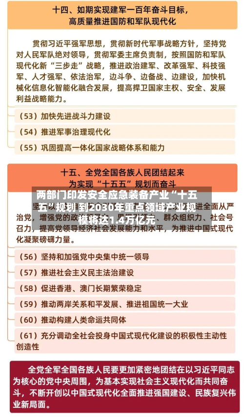 两部门印发安全应急装备产业“十五五”规划 到2030年重点领域产业规模将达1.4万亿元-第3张图片
