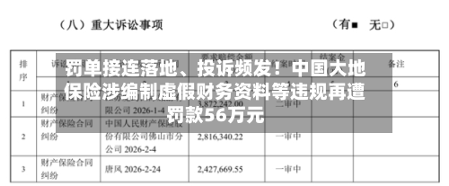 罚单接连落地、投诉频发！中国大地保险涉编制虚假财务资料等违规再遭罚款56万元-第2张图片