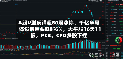 A股V型反弹超80股涨停	，千亿半导体设备巨头跌超6%，大牛股16天11板，PCB	、CPO多股下挫-第1张图片
