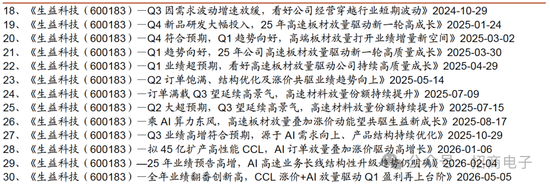 【招商电子】生益科技：26Q2业绩落于区间上限，看好H2 AI CCL加速放量及涨价弹性